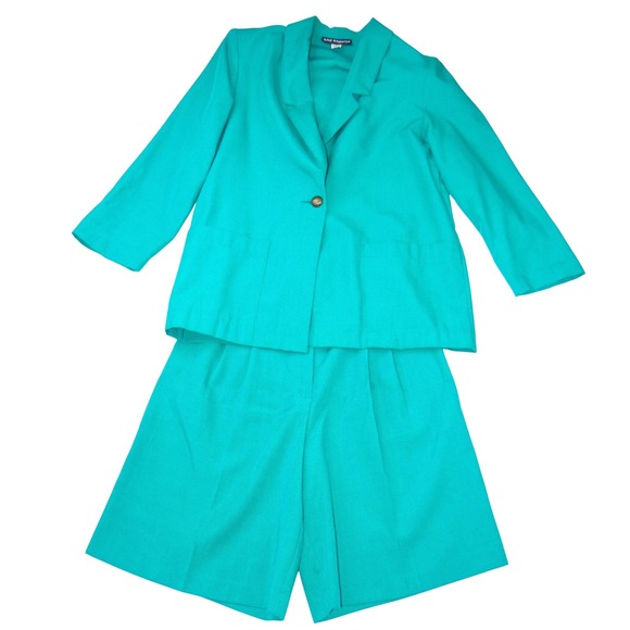 Sag Harbor Pants - Sag Harbor Vintage Teal Green Blazer and Pleated Shorts Set Womens Large 90s